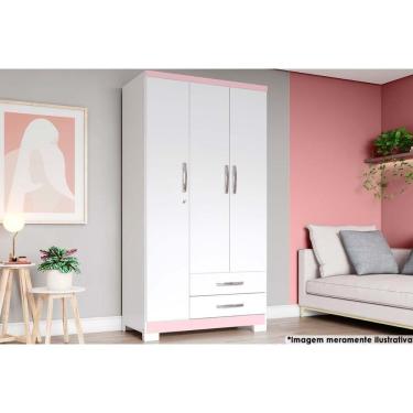 Imagem de Guarda Roupa Solteiro 3 Portas E 2 Gavetas C/ Pés Açaí Da133 Branco/rosa - Henn
