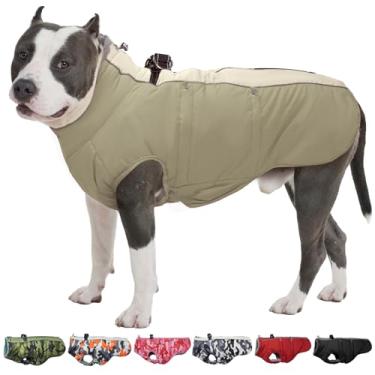 Imagem de IKIPUKO Casaco para cães quentes de inverno para cães grandes, roupa de neve refletiva com arnês de lã, jaqueta de neve, impermeável, roupas para climas frios