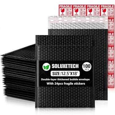 Imagem de Bubble Mailers pacote com 12 x 18 100 envelopes pretos grossos de poliéster pequenos envelopes plásticos com bolhas autoselantes à prova de choque resistentes à água sacos de envio para