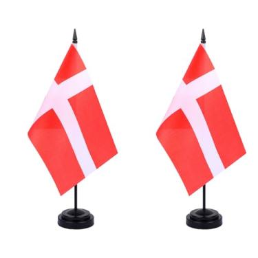 Imagem de JBSJBS Bandeira de mesa da Dinamarca, 30,5 cm, conjunto de luxo, bandeiras dinamarquesas, mini bandeiras de mesa de escritório da Dinamarca com base preta para decoração de mesa (pacote com 2)