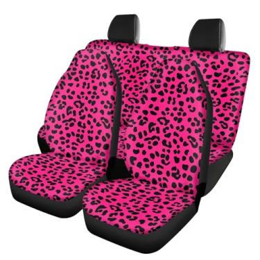 Imagem de Capa de assento de carro com estampa de leopardo rosa choque conjunto completo protetor de almofada para banco dianteiro e traseiro para mulheres e homens