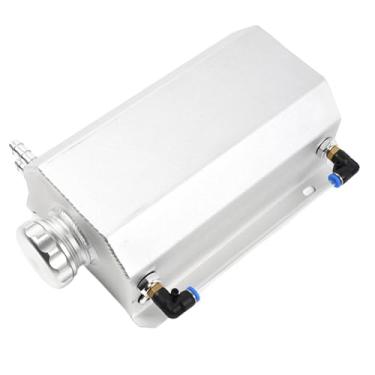 Imagem de Tanque de transbordamento de refrigerante de alumínio, reservatório universal hexagonal de 2L com tampa lavável e válvula de drenagem, acabamento prateado jateado, serve na maioria dos carros