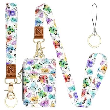 Imagem de Porta-crachá de identificação borboleta 2 em 1 e carteira com cordão para professores, enfermeiras, profissionais - linda bolsa de moedas com zíper, alça de pulso removível e cordão de pescoço, 5