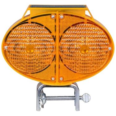 Imagem de Luz de segurança LED dupla alimentada por energia solar, sinal de aviso vermelho e azul para trabalho rodoviário, flash de longa distância, visibilidade de 1000 m