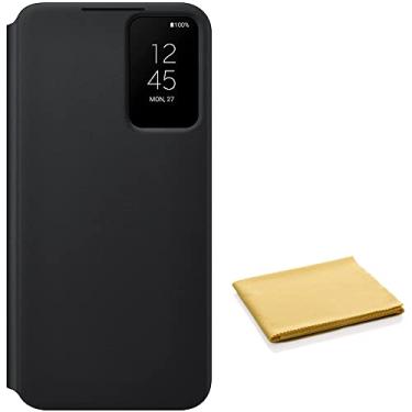 Imagem de Samsung Capa flip S-View para Galaxy S22+ Plus – Capa protetora para celular, controle de toque, design de ponta – Inclui pano de limpeza de microfibra – Preta