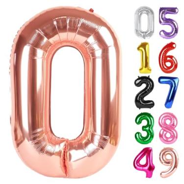 Imagem de Balão número 0 em ouro rosa, 101 cm, 0 número de balão para decorações de aniversário de 10, 20, 30, 40, 50, 60 anos, suprimentos de festa em ouro rosa