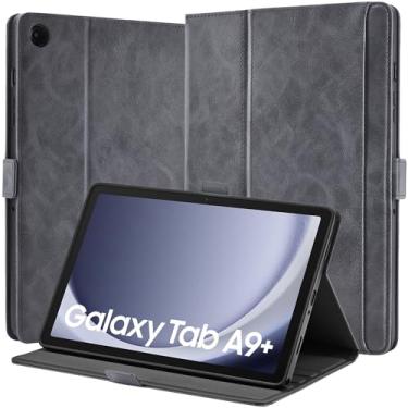 Imagem de AsileCuir Capa feita à mão para tablet Samsung Galaxy Tab A9 Plus/A9+ 5G 2023 SM-X210/SM-X216/SM-X218u com bolso, vários ângulos, fecho magnético, capa fólio de couro vegano, hibernar/despertar