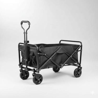 Imagem de Carrinho de Carga Dobrável Multiuso, Estrutura em Aço, Lona Removível, Preto, 75x44,5x73 cm, Capacidade 150kg, 4 Rodas, 2 Giratórias, Alça Retrátil, para Casa, Jardim e Lazer