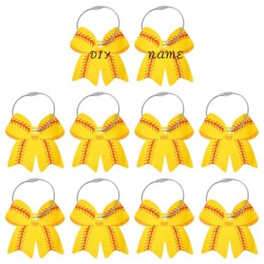 Imagem de OLYCRAFT 15 peças de etiquetas de bagagem de softball, 2,8 polegadas, malas de viagem, etiquetas com anel de metal, etiquetas identificadoras de bolsa de laço amarelo, chaveiro de PVC, cartão de