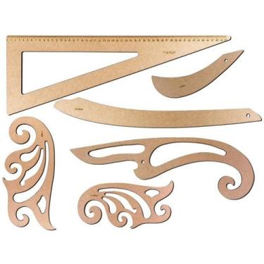 Imagem de Jogo Réguas Costura Esquadro Curva Francesa Modelista Moldes - LAPIDAR