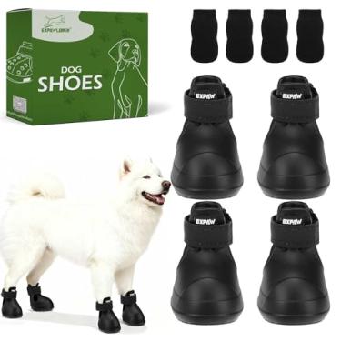 Imagem de EXPAWLORER Sapatos para cães pequenos, médios e grandes, botas de neve antiderrapantes impermeáveis para o inverno com meias, botas para animais de estimação e protetores de patas fáceis de calçar e