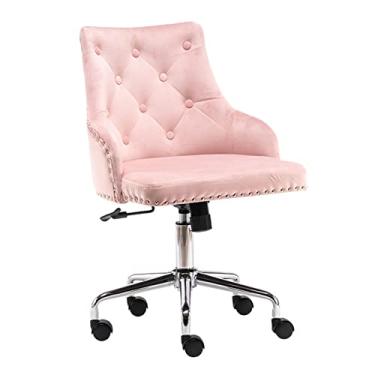Imagem de Cadeira de escritório com encosto médio, cadeira de computador ajustável, poltrona de escritório, cadeira de penteadeira com rodas giratórias para sala de estar e estudo (rosa)