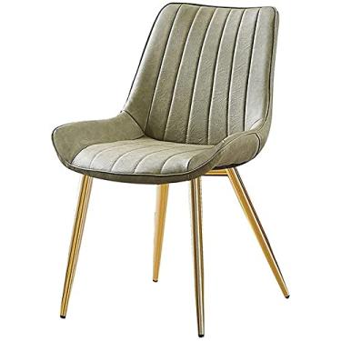 Imagem de Cadeira de jantar pernas de metal cadeiras de sala de estar design simples e moderno escritório escritório ferro forjado couro encosto cadeira de canto (cor: verde feijão)
