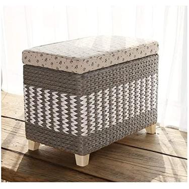 Imagem de SENNIAN Banqueta de armazenamento de banquinho, banco acolchoado de vime, banco acolchoado de vime, banco de vime, assento de vime, trocador de sapatos para quarto, sala de estar, bancos de sofá com