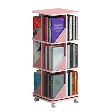 Imagem de UINGBPXT Estante de canto com rotação de 360°, estante de livros multicamadas rosa, estante com rodinhas para casa, organizador perfeito