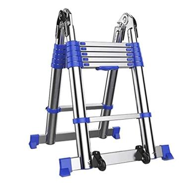 Imagem de Escada telescópica resistente com barra estabilizadora e rodas multiuso moldura A Escadas dobráveis retas, carga de 200 kg