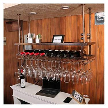 Imagem de Bar de vinho de cabeça para baixo, rack de vinho, rack de cálice, rack de vinho pendurado rack de vinho, suporte de copo de vinho tinto (cor: marrom, tamanho: 60 * 30 cm)