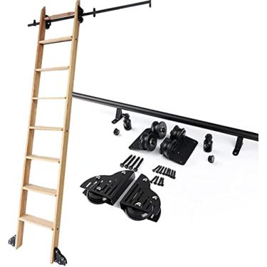 Imagem de Kit de porta de celeiro deslizante de 1 a 6 m, biblioteca de escada deslizante, conjunto de trilhos de rolamento (sem escada) trilho de tubo redondo de aço com rodízios de piso (tamanho: kit de