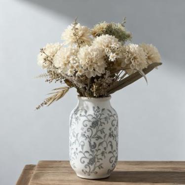 Imagem de SIDUCAL Vaso vintage de cerâmica, vaso floral chinoiserie de 22 cm, vasos rústicos de fazenda retrô rachados no gelo para decoração de casa, sala de estar, estante de livros, escritório, decoração