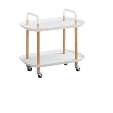 Imagem de Carrinho Organizador Multiuso 2 Prateleiras, Branco, Plástico e Metal, 57x56x34.5cm, Portátil