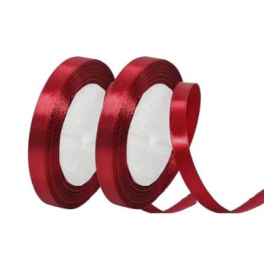 Imagem de Pacote com 2 fitas de cetim, vinho, 1 cm x 24 jardas (40 jardas no total), para buquês, embrulho de presente, casamento, Natal, Dia de Ano Novo, Dia dos Namorados, aniversários, etc. – Material de