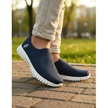Imagem de Tênis Usaflex Slip On Tricot Conforto Praticidade e Estilo, Marinho, 3