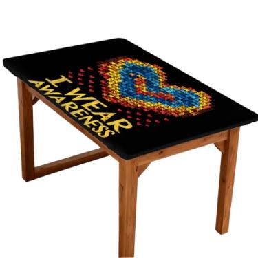Imagem de hongjinglin Toalha de mesa retangular de 1,8 m com elástico, elástico, colorido, design de autismo, capa de mesa retangular, impermeável, lavável, protetor de mesa para piquenique, jantar, cozinha