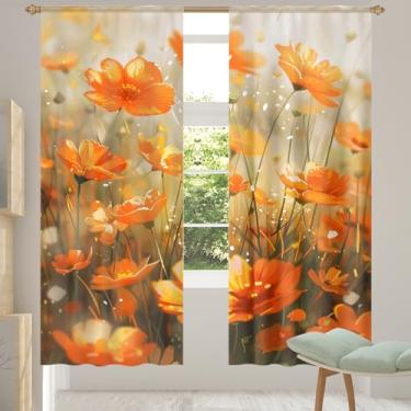 Imagem de 2 conjuntos de painéis de flores modernas laranja cortinas transparentes arejadas com filtro leve painéis de cortina leve cortina de porta para janela para sala de estar, quarto, jantar, 192 cm de