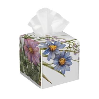 Imagem de Capa quadrada de couro para caixa de lenços à prova d'água, borboleta, arte, flor, organizador de papel facial com cinto inferior, estojo de lenços para mesa, banheiro, escritório, mesa, carro