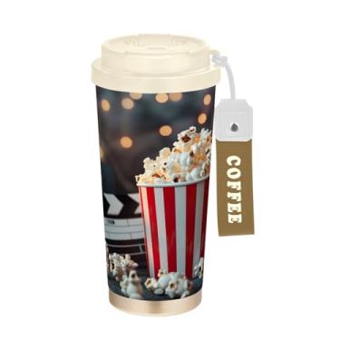 Imagem de Blueangle Caneca de café de viagem isolada de claquete 3d - copo de aço inoxidável à prova de vazamento e derramamento para acampamento e ar livre, garrafa de água reutilizável de 500 ml com tampa (46