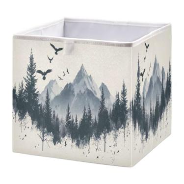 Imagem de SEHANY Caixa de armazenamento dobrável Ink Black Mountain Lanscape, organizador de tecido grande, dobrável, para roupas, brinquedos, livros, armário, berçário, 28 x 28 x 28 cm