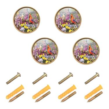 Imagem de Blueangle Pacote com 4 puxadores coloridos para armário de jardim de pássaros 3,5 cm puxadores redondos para cômoda e armários de cozinha (245)