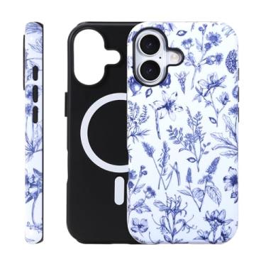 Imagem de Fourmor Capa para iPhone 17 - Carregamento sem fio para MagSafe, capa externa rígida de policarbonato + capa protetora interna de TPU macio com 2 camadas, estampa floral e de grama