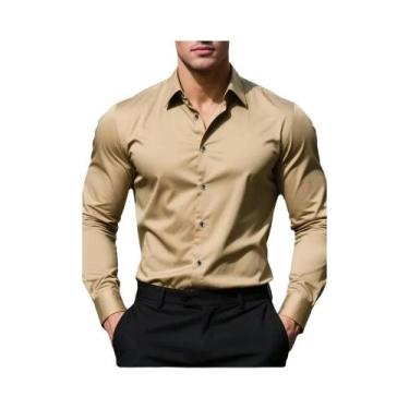 Imagem de Camisa Social Masculina De Manga Longa Em Cor Sólida Casual Inteligent