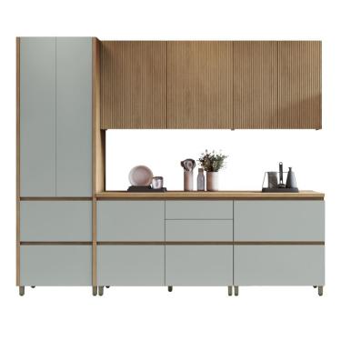 Imagem de Armário De Cozinha Completa 8 Portas 7 Gavetas 100% Mdf Raissa Nesher Madeirado / Verde