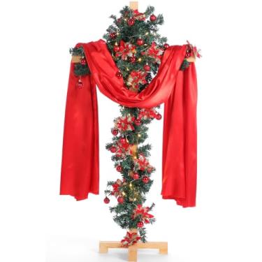 Imagem de CroBlissful 40 peças de decoração de cruz de madeira iluminada de Natal grande de 152 cm com bolas de guirlanda de poinsétia Jesus Cristo católico feito Ele ressuscitou, decoração ao ar livre para