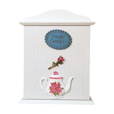 Imagem de Fenteer Organizador de chaves de madeira para entrada, armário de chaves de parede para porta, corredor e sala de estar, B