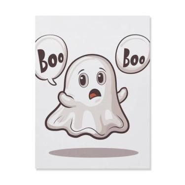 Imagem de HouLaiZhe Pôster de Halloween Ghost Boo impressões de arte de parede em tela fofas decorações de Halloween decoração de parede estética gótica para sala de estar quarto 18 x 24 polegadas (45 x 60 cm)