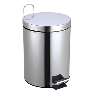 Imagem de Lixeira Redonda em Inox 5 Litros com Pedal – Balde Interno Removível, Tampa Anti-Odor e Alça para Transporte