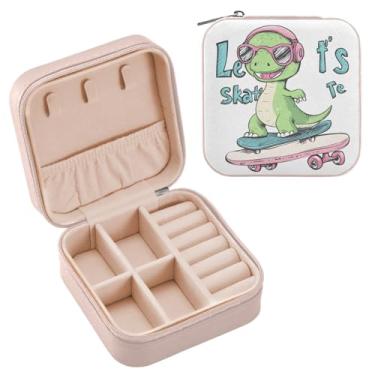 Imagem de Qilmy Dinossauros brincando de skate e viagem, caixa de joias de viagem, mini estojo de viagem para joias, estojo organizador de joias, caixas de armazenamento pequenas e portáteis151