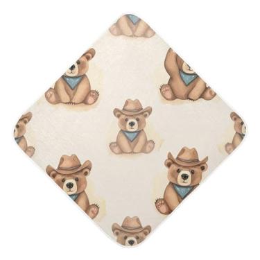 Imagem de Burbuja Toalha de banho de bebê Bear in Hat - Toalha com capuz de musselina macia e absorvente para recém-nascidos, 89 x 89 cm
