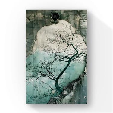 Imagem de Arte em Tela Minimalista, Árvore Silhueta em Tons de Verde e Cinza, Impressão Artística Contemporânea, 60x40 cm