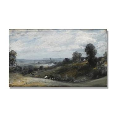 Imagem de Arte em tela de paisagem estilo Constable, (paisagem 81), pintura romântica do campo inglês, decoração de parede texturizada com pincelada pesada. Apenas tela de 40 x 68 cm - 15,7 x 26,8 pol