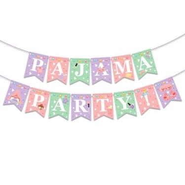 Imagem de Faixa com tema de festa de pijama de 2 peças – adorável faixa para pendurar em ambientes internos/externos para aniversários, casamentos, graduações e outras celebrações