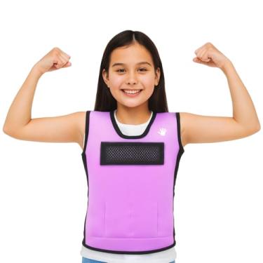 Imagem de SENSORY4U Colete de compressão sensorial ponderado para crianças – colete calmante ajustável com pesos removíveis – roxo para idades de 10 a 12 anos (grande)