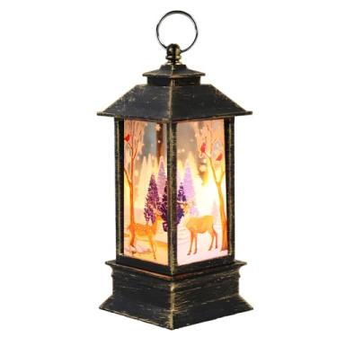 Imagem de YOUTHINK Luzes de Lanterna de Natal, Operadas por Bateria, Decoração de Lanterna Suspensa Externa e Interna Com Boneco de Neve de Veado Anjo Papai, Pequenas (Pequeno Cervo Dourado Desgastado)