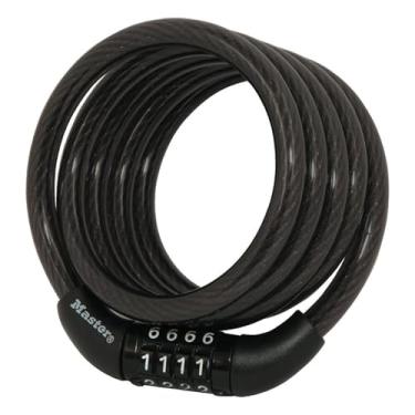 Imagem de Conjunto preto para sua própria trava de bicicleta combinada, a trava de cabo de metal tem um revestimento de vinil resistente ao clima para equipamentos ao ar livre, bicicletas, corda de aço longa de