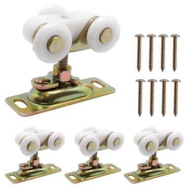 Imagem de BENLIUDH Conjunto de substituição de rolos de porta de bolso deslizante de 9,5 cm, kit de substituição de rodas de porta deslizante com gancho superior, ferragens de portas de bolso para portas