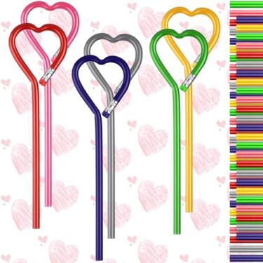 Imagem de Fainne 60 lápis em formato de coração para dia dos namorados, lápis de madeira, canetas de coração coloridas sortidas para crianças, presente de dia dos namorados, sala de aula, carnaval (vermelho