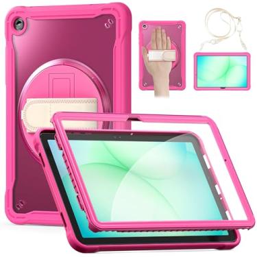 Imagem de Newhalper Capa de tablet para Samsung Galaxy Tab A11+/A11 Plus 27.9 cm 2025, capa resistente à prova de choque com protetor de tela, alça de mão giratória de 360 graus e suporte, alça de ombro, rosa